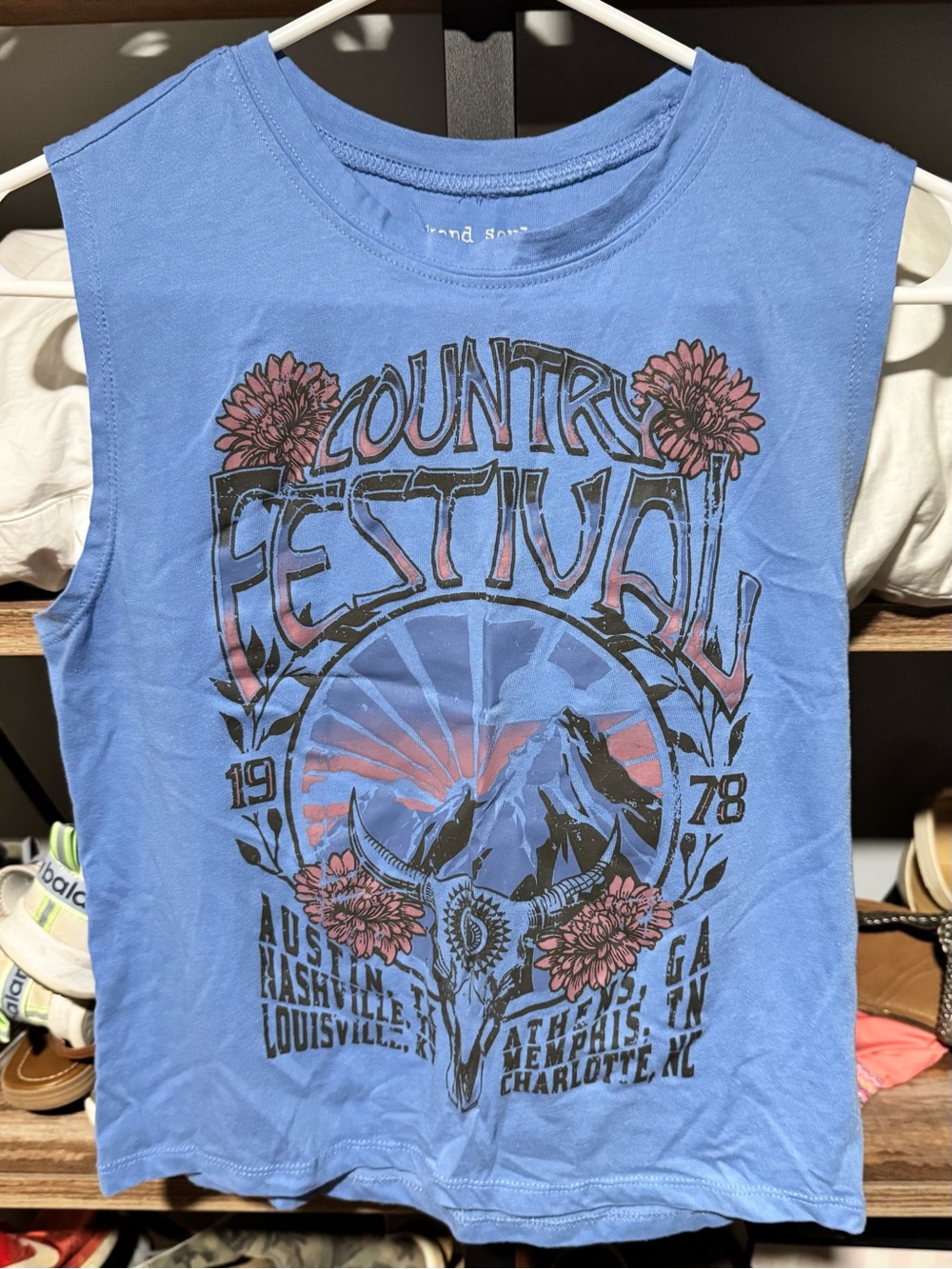 Target Blue Country Festival Graphic Tank with Pink Floral Accents
